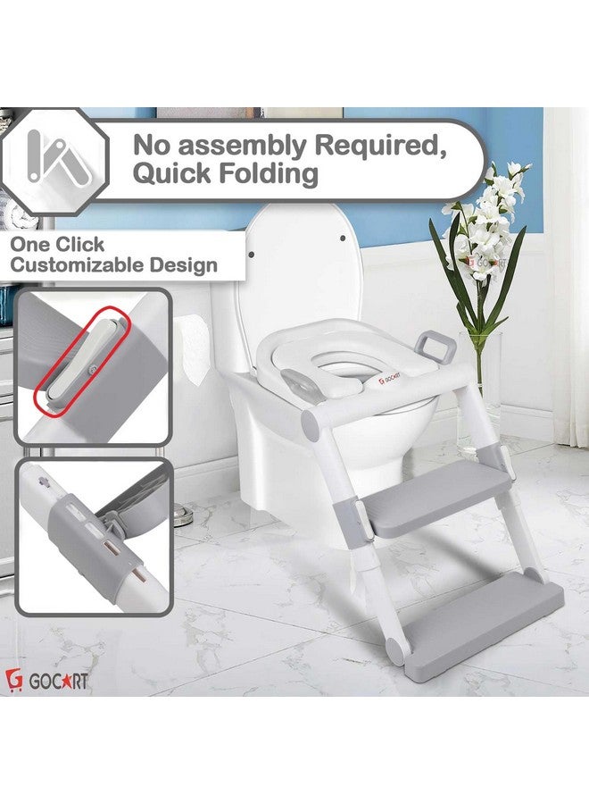 GOCART WITH G LOGO Baby Foldable Potty-Trainer Seat For Toilet Potty Stand With Ladder Step Up Training Stool With Non-Slip Steps Ladder Adjustable Foldable For Boys Girls Toddlers Kids (Grey) - Image 4