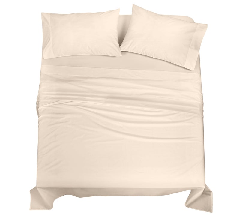 ROYALE LINENS 100% Organic Cotton Queen Sheet Set - Percale Weave - 4 Pieces Set - 1 Flat, 1 Deep Pocket Fitted Sheet and 2 Pillowcases - Cream Bed Sheets - SÃ¡banas Queen - Crisp Cool (Cream) - Image 1