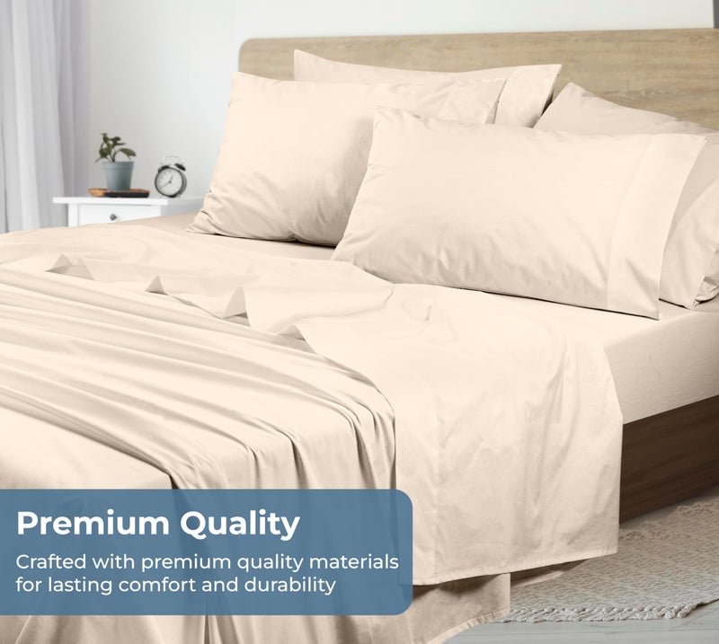 ROYALE LINENS 100% Organic Cotton Queen Sheet Set - Percale Weave - 4 Pieces Set - 1 Flat, 1 Deep Pocket Fitted Sheet and 2 Pillowcases - Cream Bed Sheets - SÃ¡banas Queen - Crisp Cool (Cream) - Image 5