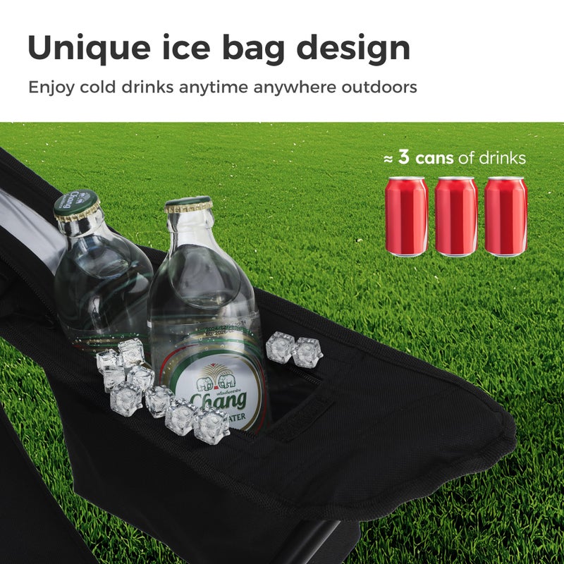 LET'S CAMP Camping Chair 2 Pack Folding Chair with 3-Can Cooler Bag Portable Lawn Chair with Cup Holder,Storage Pocket, Supports 225LBS, Collapsible Chair for Camp, Beach, Picnic (Black) - Image 4