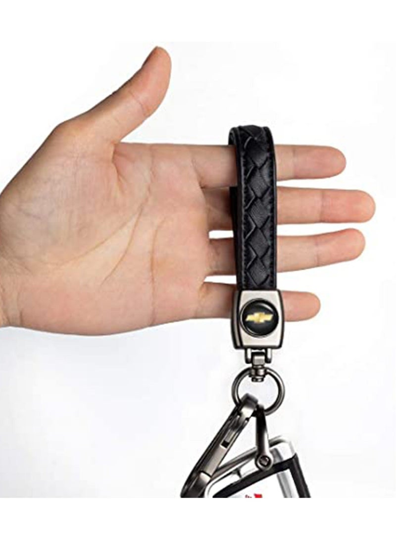 Captaintech Genuine Leather Car Logo Keychain for Chevrolet Car, Business Key Chain Suit Alloy Metal Chain Keyring Styling Decoration Accessories Keyring with Logo Gift for Women and Men (Black) - Image 3