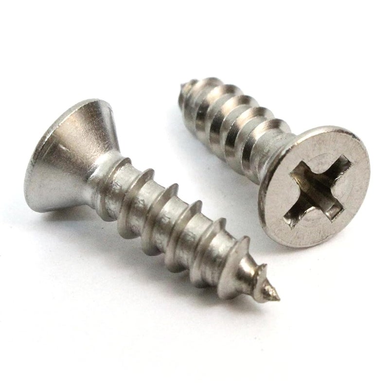 Bolt Dropper #4 x 3/8" Stainless Steel Flat Head Phillips Wood Screw, (100 pc), 18-8 (304) Stainless Steel Sheet Metal Screws - Type A Point, Plain Finish - Image 1