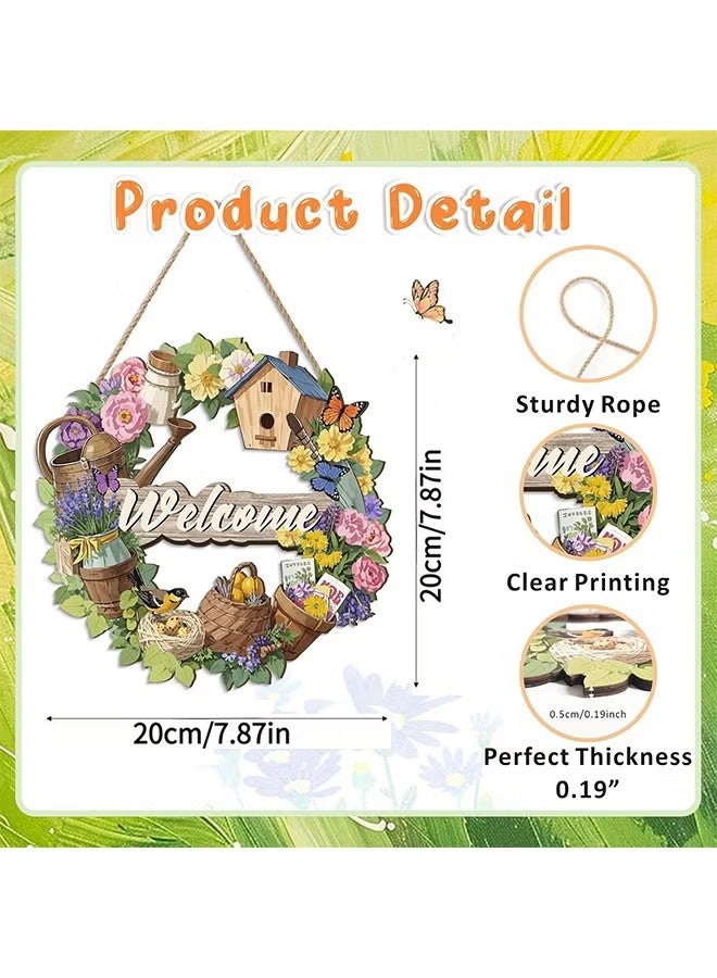 Welcome Sign Decoration, Rustic Round Wood Wreaths, Hanging Wall Art Flower Wooden Wall Decor, for Front Door Decoration Wall Hanging Outdoor, Farmhouse, Porch, for Spring Summer Fall All Seasons Holiday - Image 2