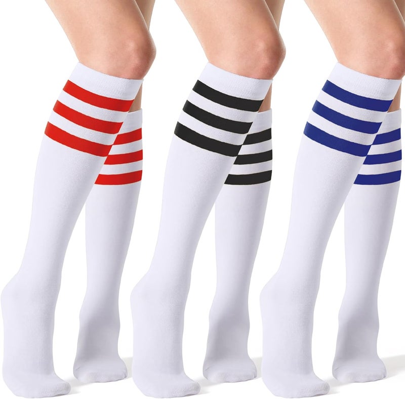 JOULLI Women's Knee High Athletic Socks Stripe Tube Outdoor Sport Socks 1-3 Pairs - Image 1