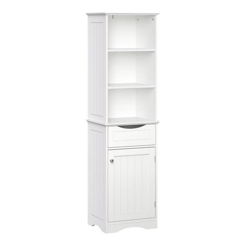 RiverRidge White Ashland Bathroom Freestanding Storage Cabinet with Three Open Shelves and Drawer