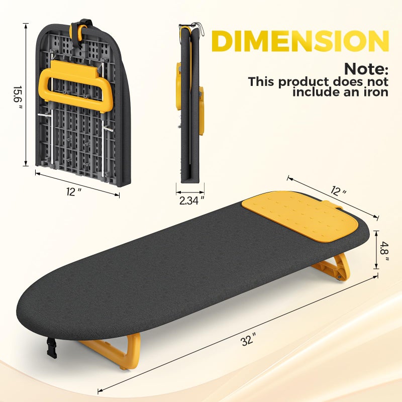 KINGBOARD Tabletop Ironing Board, Small Ironing Board with Iron Mat, Foldable Mini Iron Board, Easy Storage for Travel & Dorm, 12x32 Black - Image 2