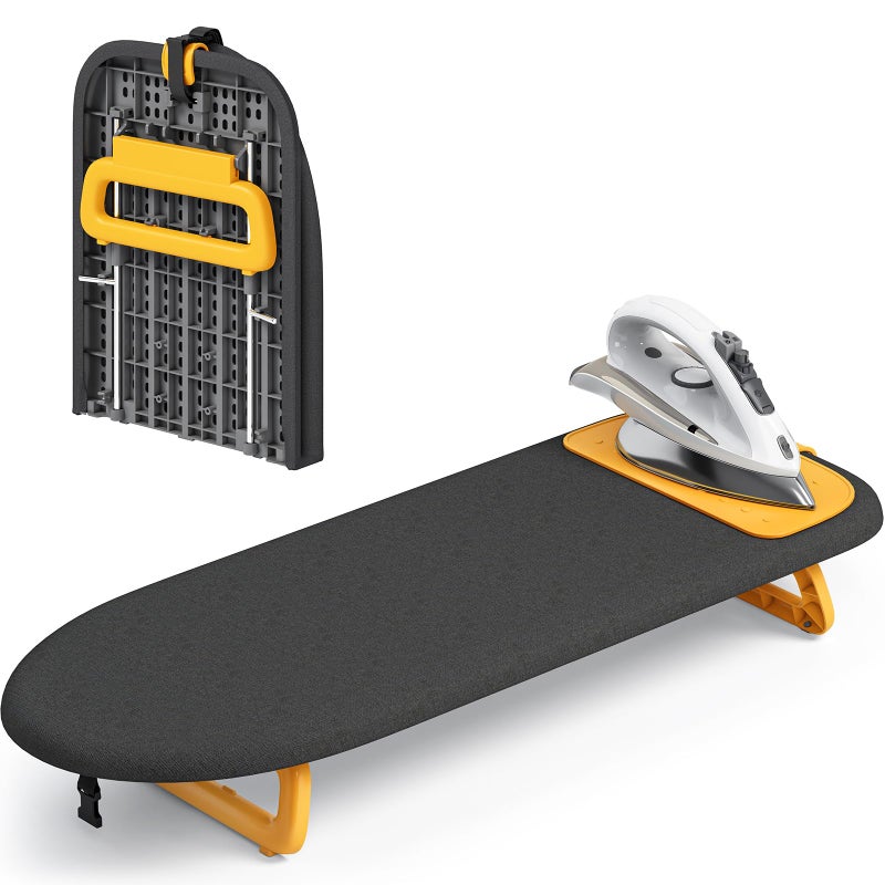 KINGBOARD Tabletop Ironing Board, Small Ironing Board with Iron Mat, Foldable Mini Iron Board, Easy Storage for Travel & Dorm, 12x32 Black - Image 1
