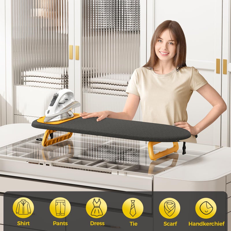 KINGBOARD Tabletop Ironing Board, Small Ironing Board with Iron Mat, Foldable Mini Iron Board, Easy Storage for Travel & Dorm, 12x32 Black - Image 3