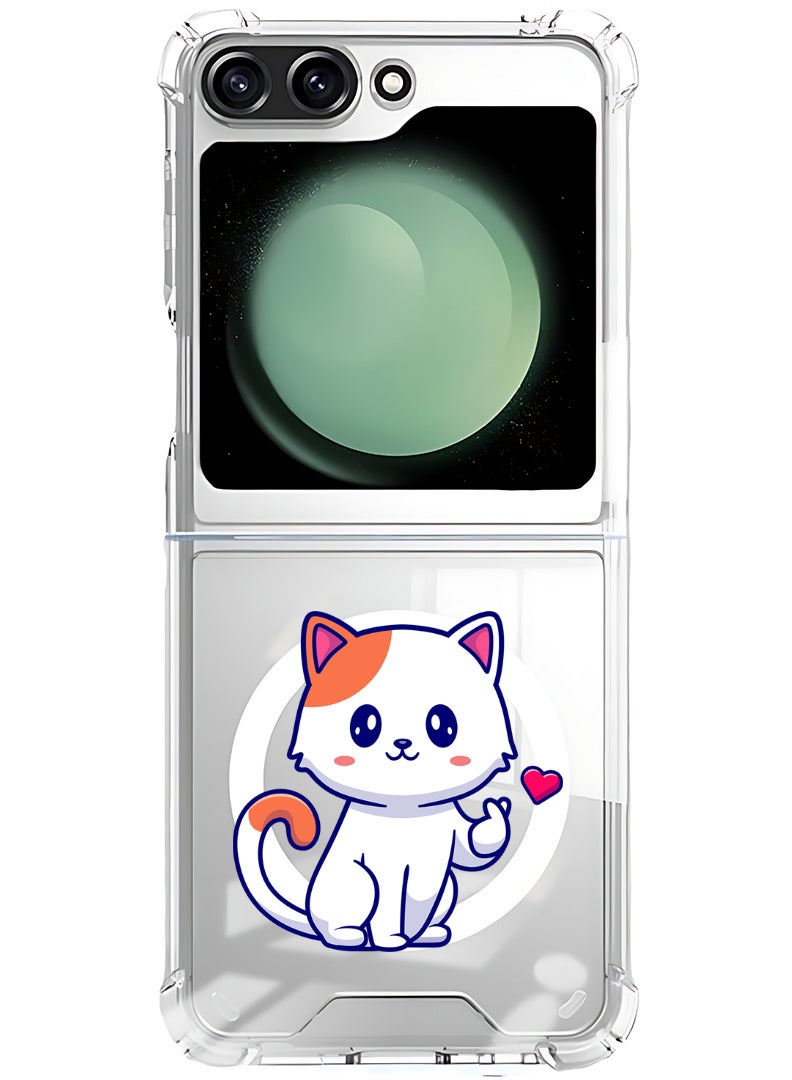Theodor Magnetic Case for Samsung Galaxy Z Flip 5 Compatible with MagSafe Wireless Charging, Shockproof Phone Bumper Cover Cat love - Image 1
