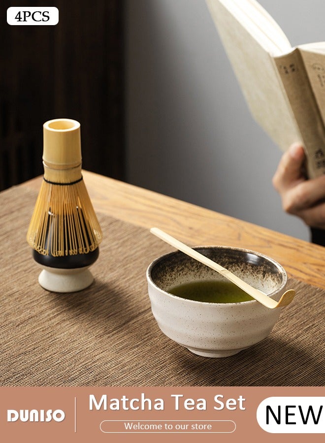 DUNISO 4pcs Matcha Whisk Set, Japanese Matcha Tea Set, Matcha Bowl, Matcha Bamboo Whisk, Matcha Whisk Holder, Traditional Scoop,Japanese Matcha Ceremony Accessory Matcha Tea Making Kit - Image 1