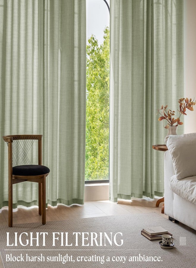 DUKIYO Sage Green 72 Inch Curtains, Bronze Grommet Light Filtering Privacy Drapes Non See Through Semi Sheer Faux Linen Living Room Window Bohemian Neutral Curtains 72 Inch Long for Bedroom Light Green - Image 5