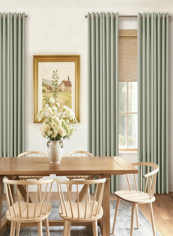 DUKIYO Sage Green 72 Inch Curtains, Bronze Grommet Light Filtering Privacy Drapes Non See Through Semi Sheer Faux Linen Living Room Window Bohemian Neutral Curtains 72 Inch Long for Bedroom Light Green - Image 2