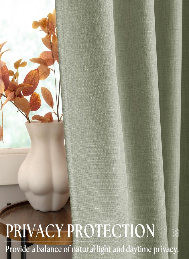 DUKIYO Sage Green 72 Inch Curtains, Bronze Grommet Light Filtering Privacy Drapes Non See Through Semi Sheer Faux Linen Living Room Window Bohemian Neutral Curtains 72 Inch Long for Bedroom Light Green - Image 3