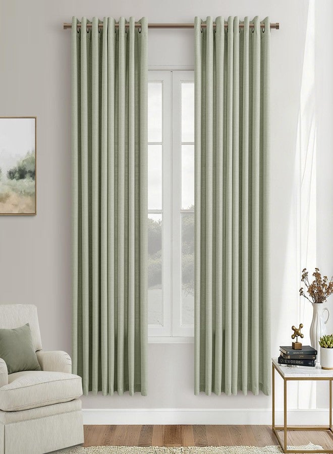 DUKIYO Sage Green 72 Inch Curtains, Bronze Grommet Light Filtering Privacy Drapes Non See Through Semi Sheer Faux Linen Living Room Window Bohemian Neutral Curtains 72 Inch Long for Bedroom Light Green - Image 1