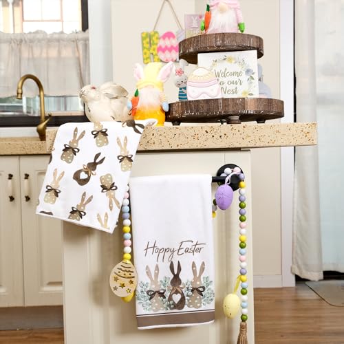 ARKENY Easter Kitchen Towels Set of 2,Beige Polka Dot Bunny Leaves Dish Towels 18x26 Inch Drying Dishcloth,Farmhouse Holiday Seasonal Spring Decorations AD259 - Image 4