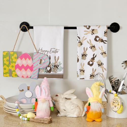 ARKENY Easter Kitchen Towels Set of 2,Beige Polka Dot Bunny Leaves Dish Towels 18x26 Inch Drying Dishcloth,Farmhouse Holiday Seasonal Spring Decorations AD259 - Image 3