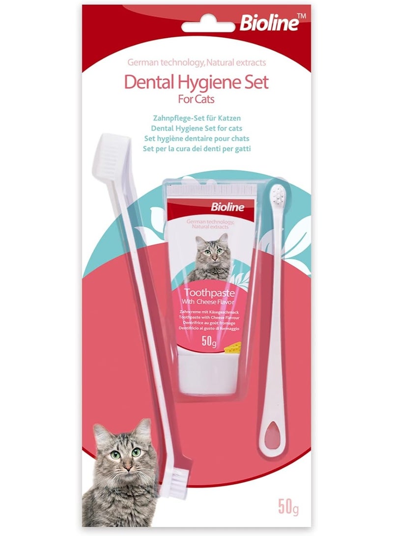 Bioline Dental Hygiene Set for Cats-Cheese Flavour - Cat Toothpaste & Toothbrush - Image 1