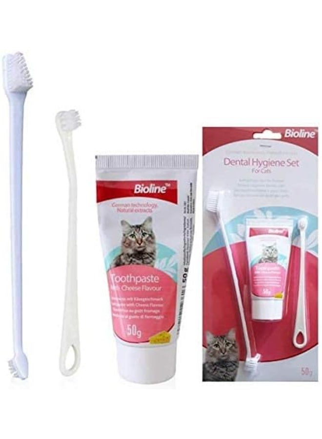 Bioline Dental Hygiene Set for Cats-Cheese Flavour - Cat Toothpaste & Toothbrush - Image 2