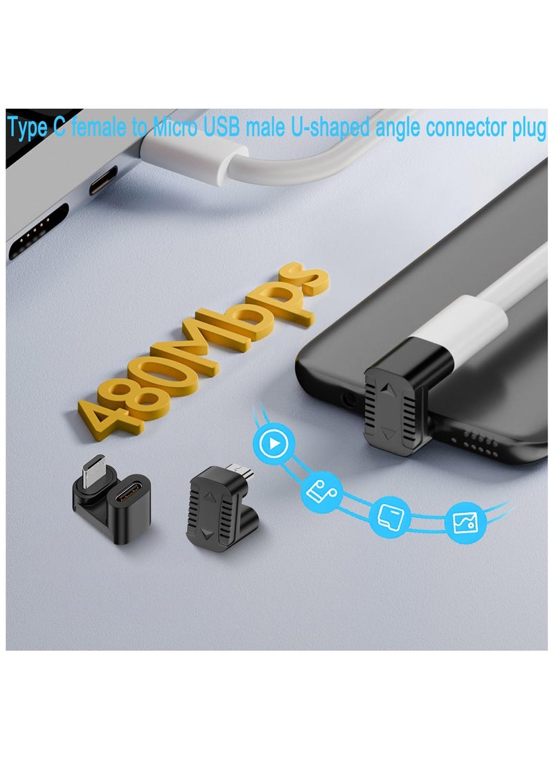 SYOSI - U Shaped Angle USB C to Micro, USB Charging Data Adapter Plug, USB C Female to Micro USB Male 180 Degree Angle up Connector 10W,  (5V2A) 480Mbps, U Shape Pitch 5.4mm, Power Data Adapter, 2Pcs (up) - Image 1