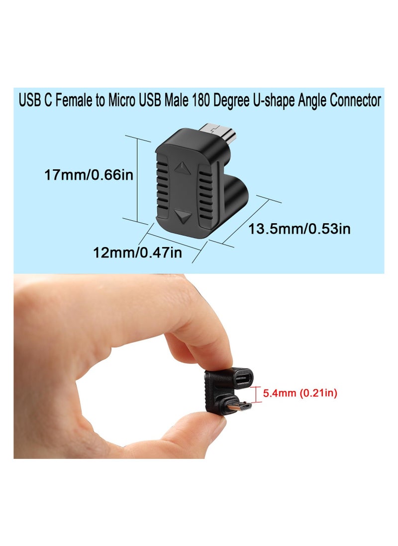 SYOSI - U Shaped Angle USB C to Micro, USB Charging Data Adapter Plug, USB C Female to Micro USB Male 180 Degree Angle up Connector 10W,  (5V2A) 480Mbps, U Shape Pitch 5.4mm, Power Data Adapter, 2Pcs (up) - Image 1