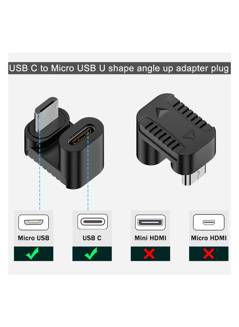 SYOSI - U Shaped Angle USB C to Micro, USB Charging Data Adapter Plug, USB C Female to Micro USB Male 180 Degree Angle up Connector 10W,  (5V2A) 480Mbps, U Shape Pitch 5.4mm, Power Data Adapter, 2Pcs (up) - Image 1