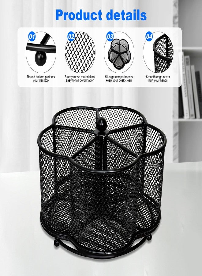 PNEUICALLY 360 Degree Rotate Pen Holder for Desk Mesh Desk Pen Organizer Pencil Holder Large Capacity Accessories & Workspace Organizers for School,Home (Black, No hook) - Image 4