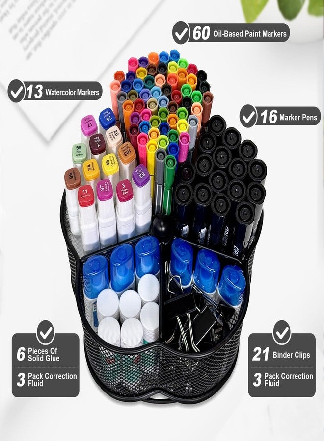 PNEUICALLY 360 Degree Rotate Pen Holder for Desk Mesh Desk Pen Organizer Pencil Holder Large Capacity Accessories & Workspace Organizers for School,Home (Black, No hook) - Image 3