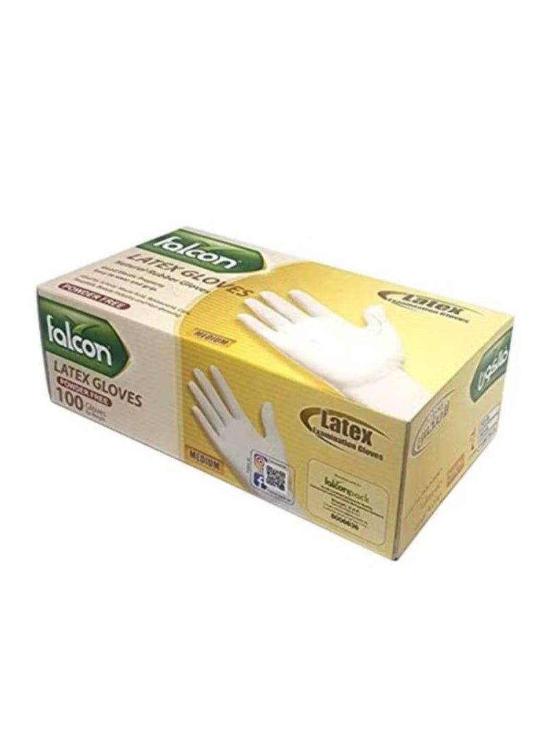 Falcon 100-Pieces Powder Free Latex Disposable Examination Gloves White Medium White Medium - Image 1