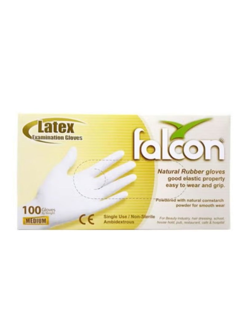 Falcon 100-Pieces Powder Free Latex Disposable Examination Gloves White Medium White Medium - Image 3