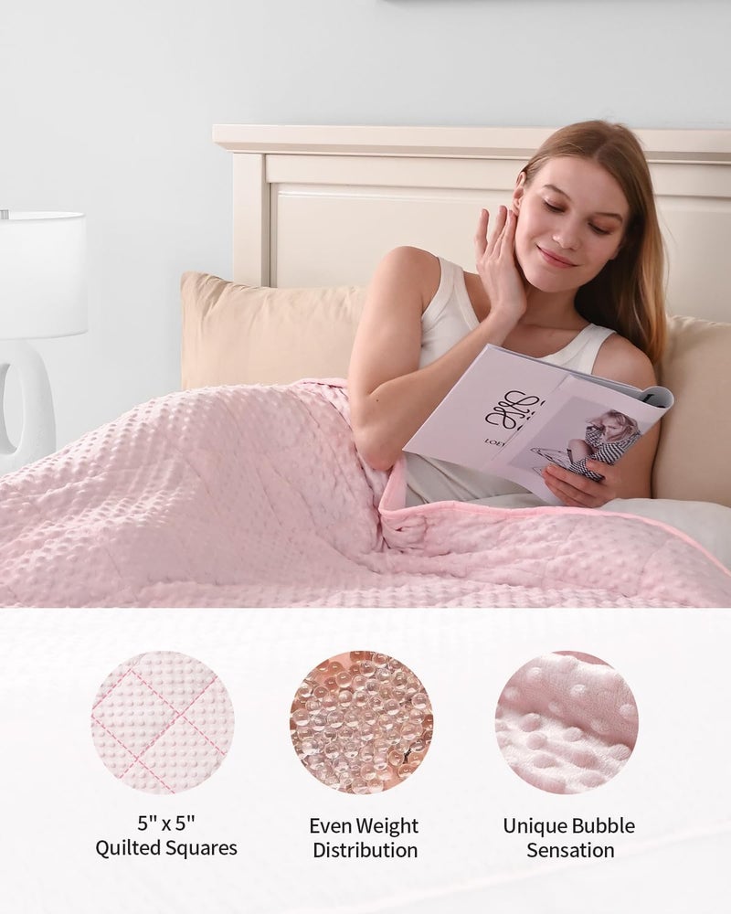 Mr. Sandman بطانية مرزم النوم الموزونة للبالغين، بنقاط مينكي وخرز زجاجي، ناعمة ومريحة للنوم، قابلة للغسيل في الغسالة، مقاس 48 × 72 بوصة، وزنها 15 رطل، بلون وردي - Image 5
