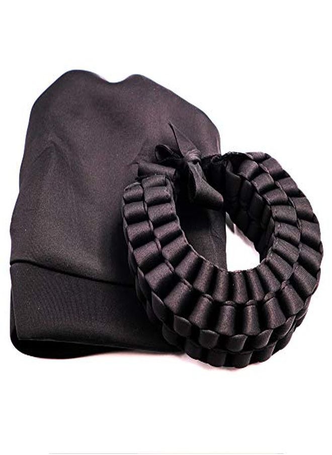 Beauty Town - Aso Oke Auto Gele Headtie Pretied Elastic Head Wrap Turban (Black) - Image 1