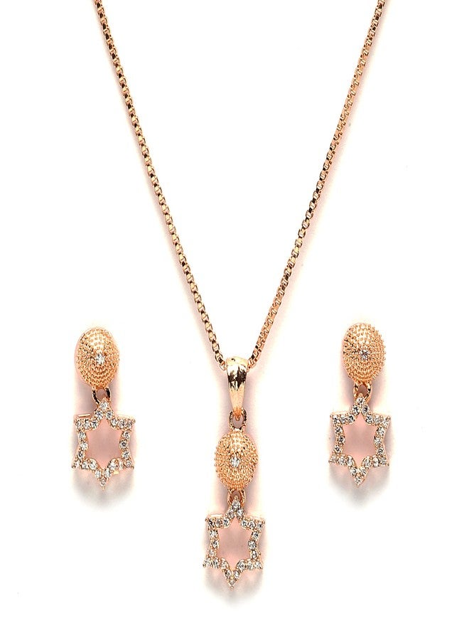 KENNICE Rose Gold-Plated White American Diamond studded Necklace, Earrings, Bracelet with Ring Jewellery Set for Girls and Women - Image 3