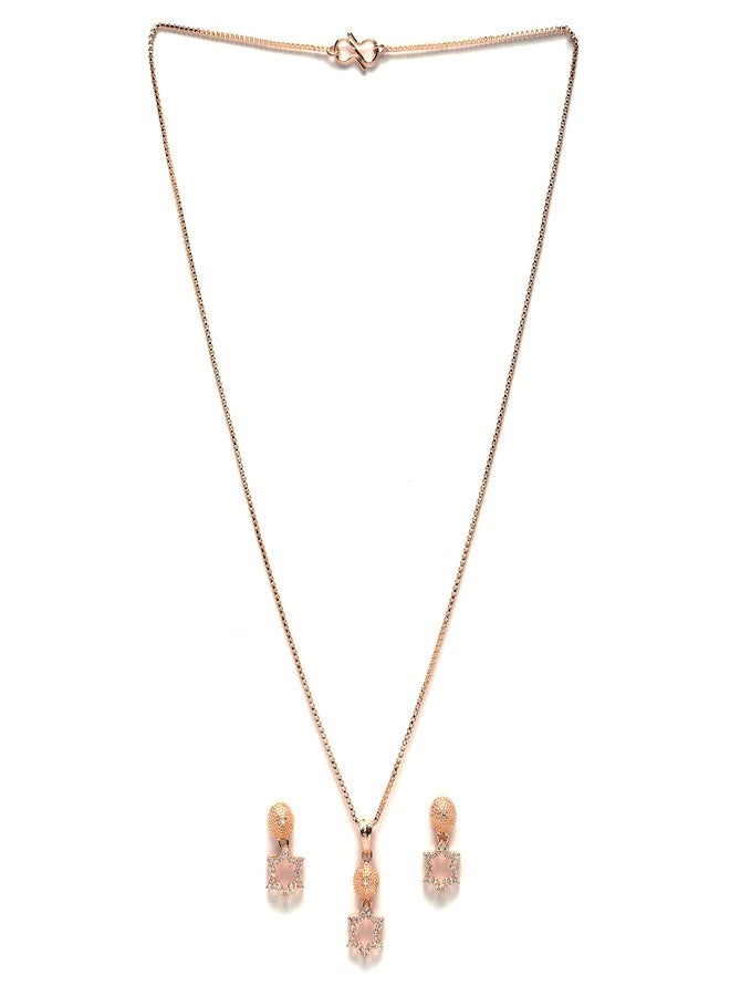 KENNICE Rose Gold-Plated White American Diamond studded Necklace, Earrings, Bracelet with Ring Jewellery Set for Girls and Women - Image 2