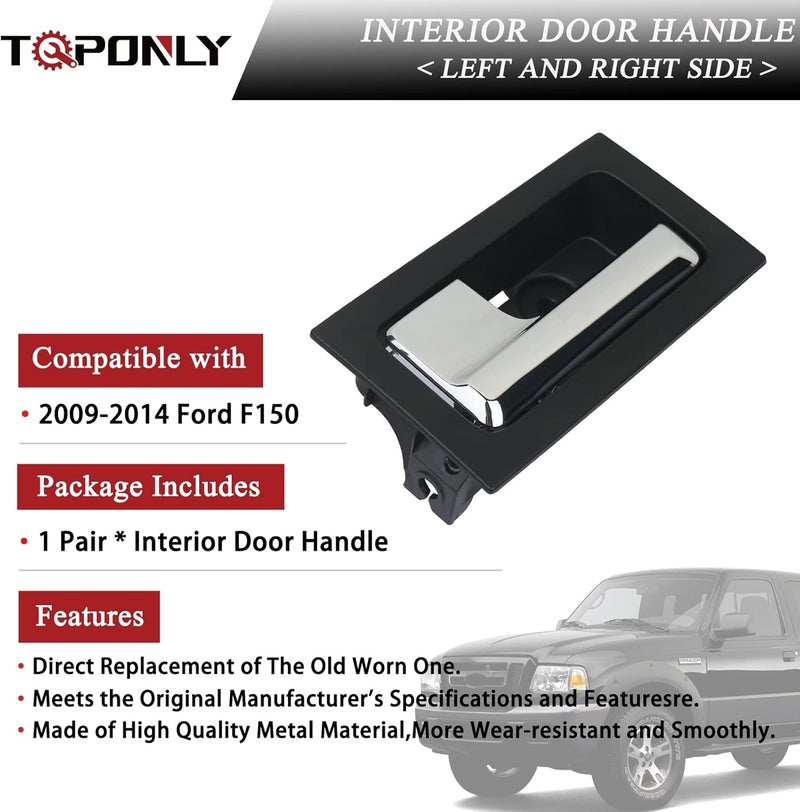 TQPONLY مقبض الباب الداخلي ، متوافق مع فورد F150 2009-2014 الأمامي/الخلفي للسائق الأيسر والراكب الأيمن (ذراع كروم + أسود محكم) - Image 5