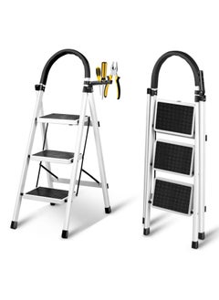 DubaiGallery Foldable Ladder 3 Steps, Home Ladder Folding Step Stool with Wide Anti-Slip Pedal, Adults Folding Sturdy Steel Ladder for Home,Kitchen, Garden, Office  - Image 1
