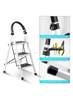 DubaiGallery Foldable Ladder 3 Steps, Home Ladder Folding Step Stool with Wide Anti-Slip Pedal, Adults Folding Sturdy Steel Ladder for Home,Kitchen, Garden, Office  - Image 3