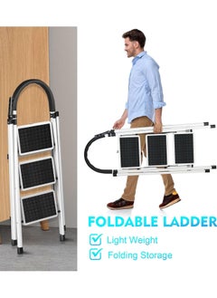 DubaiGallery Foldable Ladder 3 Steps, Home Ladder Folding Step Stool with Wide Anti-Slip Pedal, Adults Folding Sturdy Steel Ladder for Home,Kitchen, Garden, Office  - Image 4
