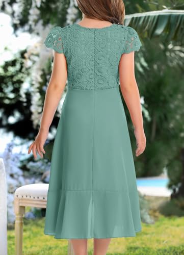 HOSIKA Girls Summer Short Sleeve Retro Lace A-line Flowy Elegant Wedding Guest Party Events Maxi Dress for 6-12 Y Sage - Image 5