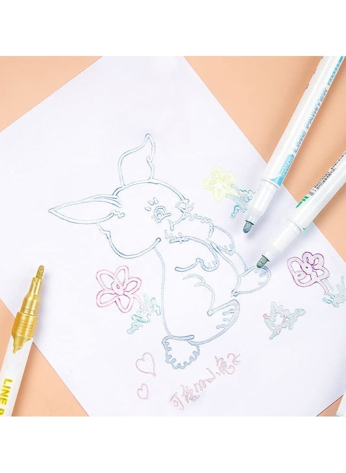 SYOSI 8 Color Outline Markers Double Line Shimmer Markers Super Squiggles Glitter Metallic Markers Shimmer Outline Markers For Art Drawing Writing Greeting Cards DIY Scrapbook Crafts - Image 4