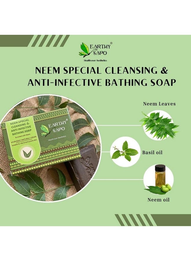 Earthy Sapo Handmade Neem Special Cleansing & Anti Infective Bathing Soap, 100G, Pack Of 2 - Image 4