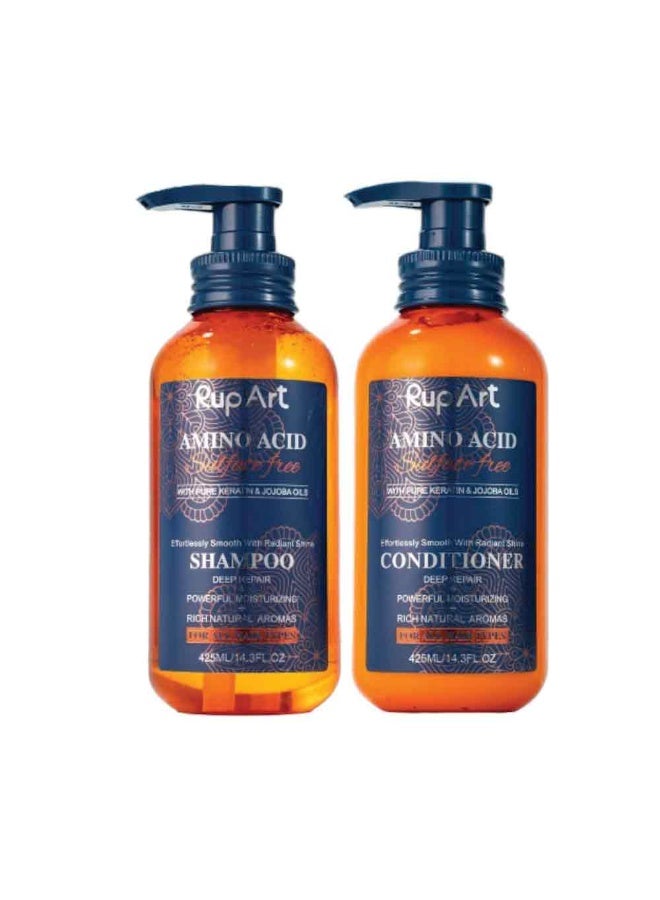 Rup Art Transform Your Hair Today With Rup Art Shampoo + Conditioner Our Powerful Formula Features Ingredients Like Jojoba Oil Amino Acids And Pure Keratin To Repair Even The Most Damaged Locks Enjoy A Professional Spa Treatment At Home Sulfatefree Long Lasting Fragrance 425 + 425 ml = 850ml - Image 1