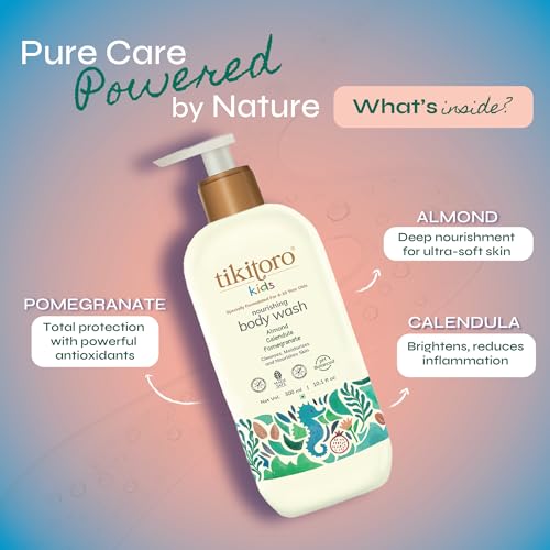 Tikitoro Kids Nourishing Body Wash | Pediatrician Approved | Vegan | Cleanses, Moisturizes & Nourishes Skin | Almond, Calendula, Pomegranate Extract | No Parabens & Sulphates, Age 4+ years (300ml x 2) - Image 4