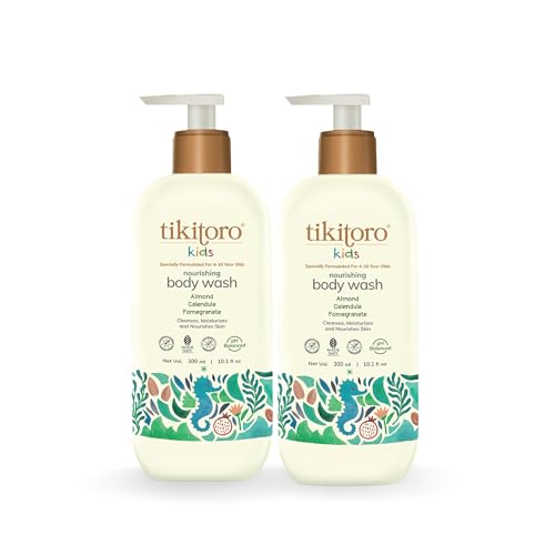 Tikitoro Kids Nourishing Body Wash | Pediatrician Approved | Vegan | Cleanses, Moisturizes & Nourishes Skin | Almond, Calendula, Pomegranate Extract | No Parabens & Sulphates, Age 4+ years (300ml x 2) - Image 1