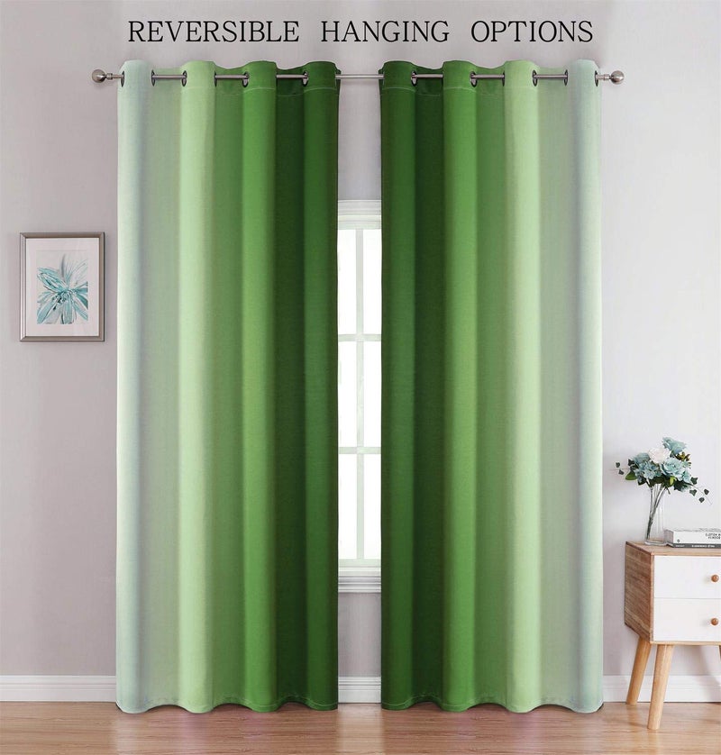 G2000 Blackout Curtains & Drapes for Bedroom Living Room 84 Inches Long Green and Greyish White Room Darkening Window Treatments Ombre Thermal Insulated Light Blocking Grommet Backdrop 2 Panels Set - Image 2