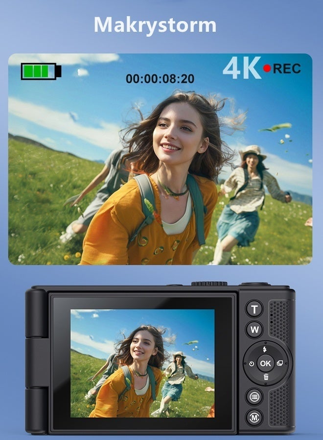 Digisand 4K Digital Camera for Photography - Autofocus 64MP Vlogging Camera - 180 Degree Flip Screen - 18X Digital Zoom - 4K Record Video - 64GB SD Card (Black) - Image 2