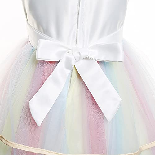 Yipkorra Unicorn Dress for Girls Unicorn Costume Pageant Princess Party Birthday Long Gown with Headband & Necklace (Multicolor, 140 6-7 Years) - Image 5