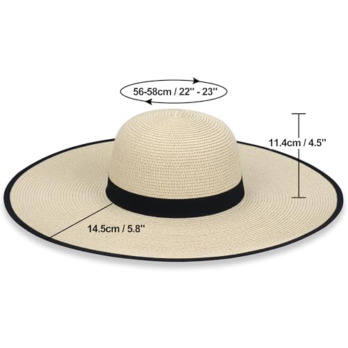 Naivlizer Women Wide Brim Sun Hat UPF50 Straw Summer Hat Floppy Beach Hat Roll-Up,Beige - Image 5