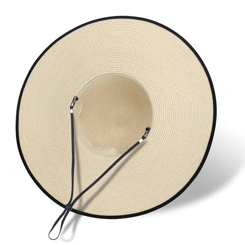 Naivlizer Women Wide Brim Sun Hat UPF50 Straw Summer Hat Floppy Beach Hat Roll-Up,Beige - Image 3