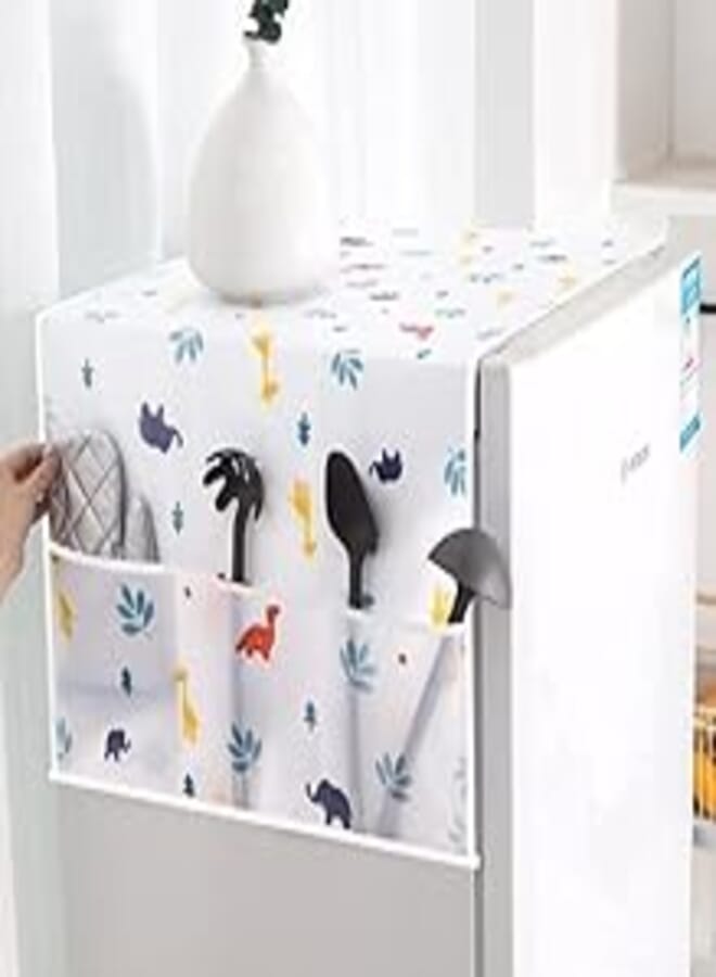 CABLE GALLERY Fridge Dust Cover Transparent Printing Waterproof Refrigerator Dust-Proof Cover with Storage Pockets Bags Multi-Purpose Top Covers (130 x 55 CM) (Mix Colors)