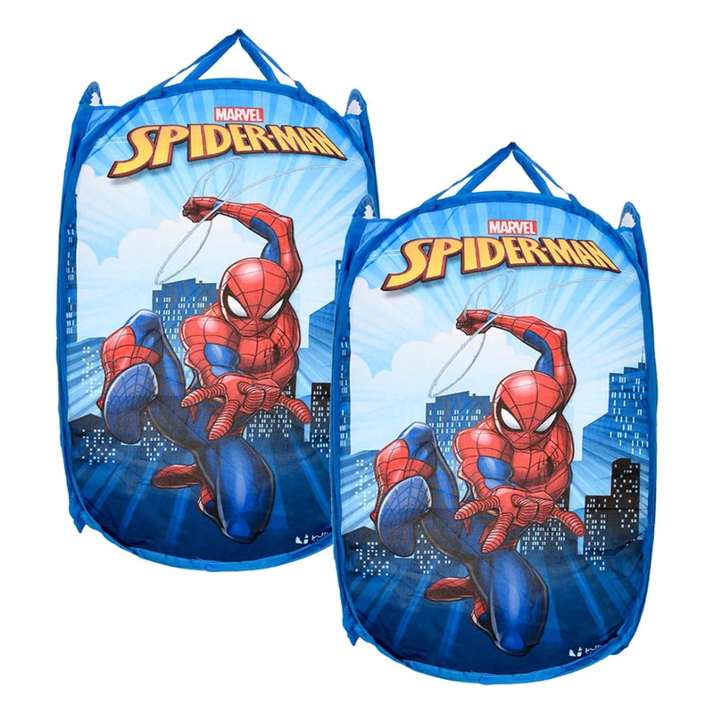 Kuber Industries Laundry Basket | Marvel Spiderman Net Foldable Laundry | Nylon Storage Basket with Handle For Home | Basket for Toy Storage | 30 LTR | Pack of 2 | Sky Blue - Image 1